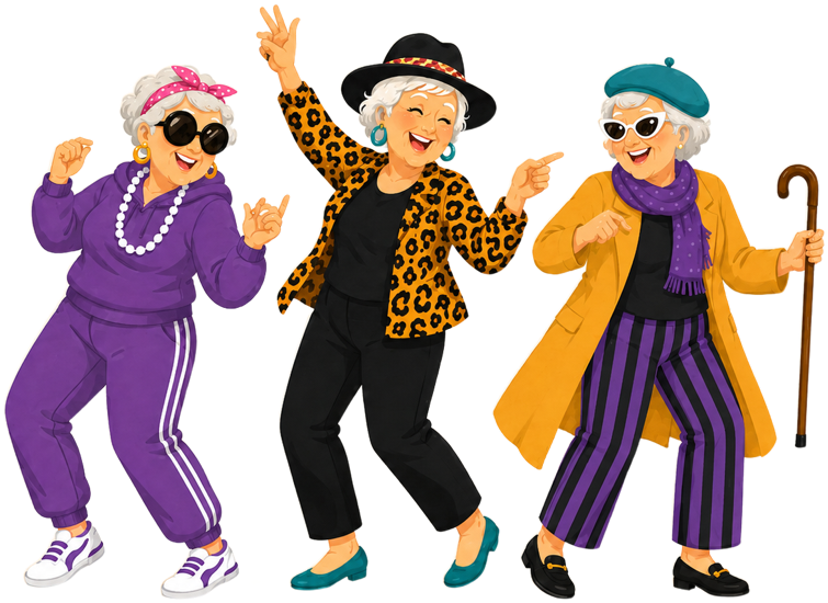 Three senior women laughing together
